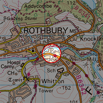 Map of Rothbury with Riverside highlighted